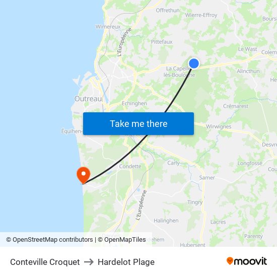 Conteville Croquet to Hardelot Plage map