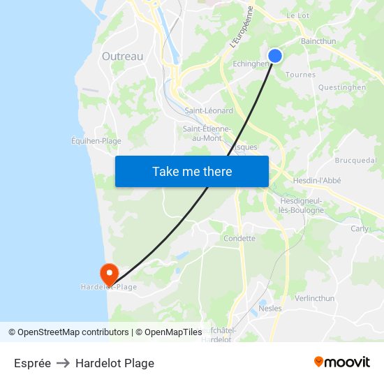 Esprée to Hardelot Plage map