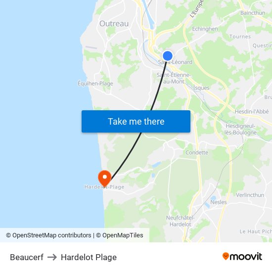 Beaucerf to Hardelot Plage map