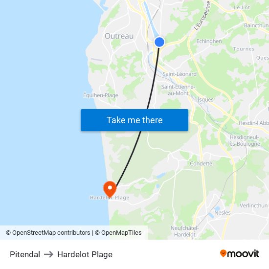 Pitendal to Hardelot Plage map