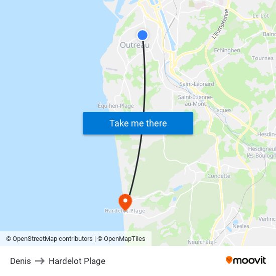 Denis to Hardelot Plage map