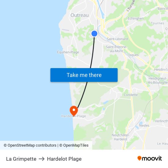 La Grimpette to Hardelot Plage map