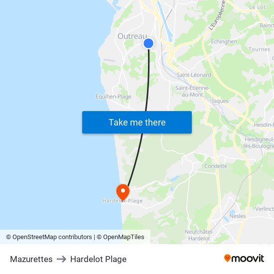 Mazurettes to Hardelot Plage map