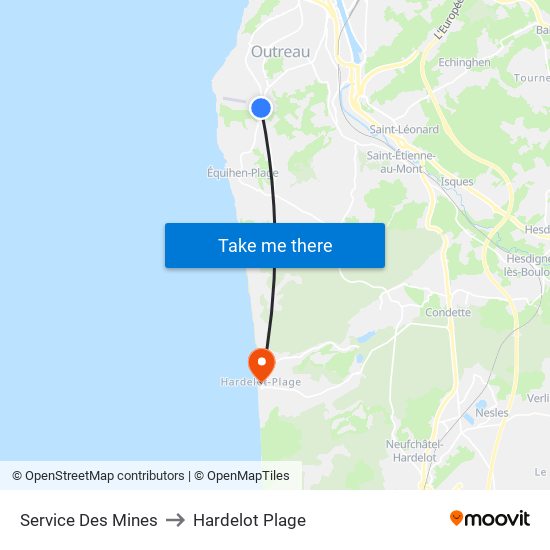 Service Des Mines to Hardelot Plage map