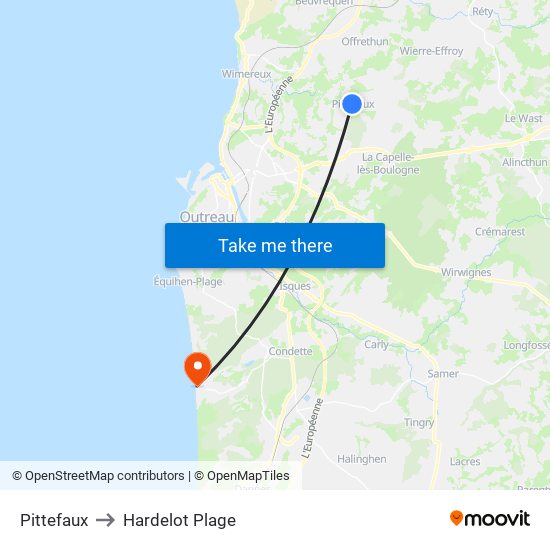 Pittefaux to Hardelot Plage map