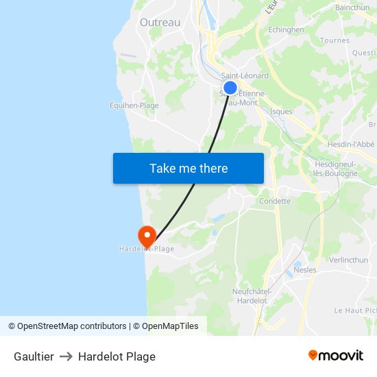 Gaultier to Hardelot Plage map