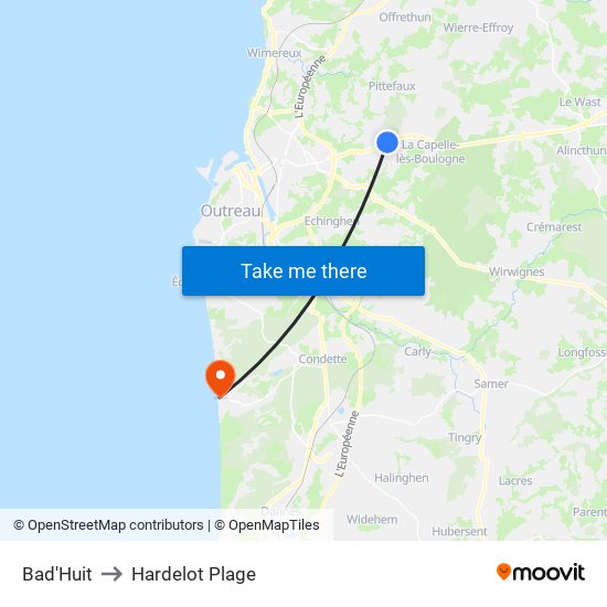 Bad'Huit to Hardelot Plage map