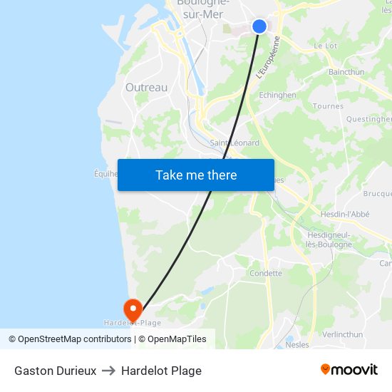 Gaston Durieux to Hardelot Plage map