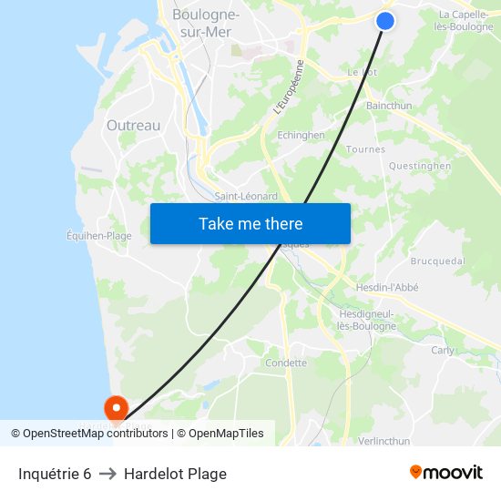 Inquétrie 6 to Hardelot Plage map