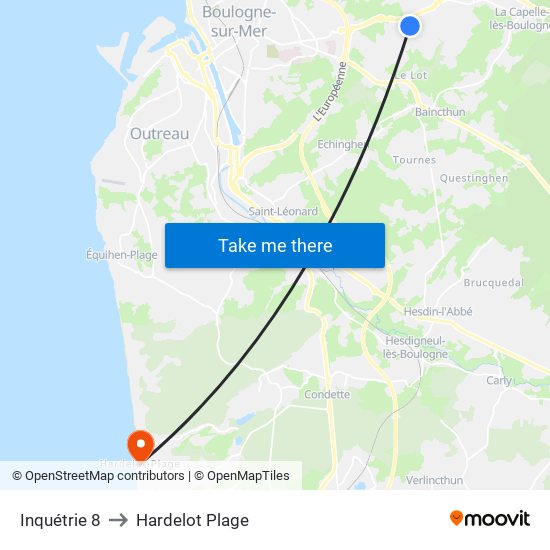 Inquétrie 8 to Hardelot Plage map