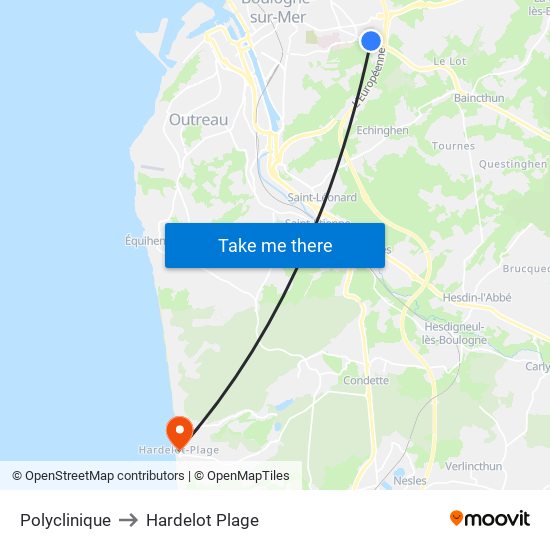 Polyclinique to Hardelot Plage map