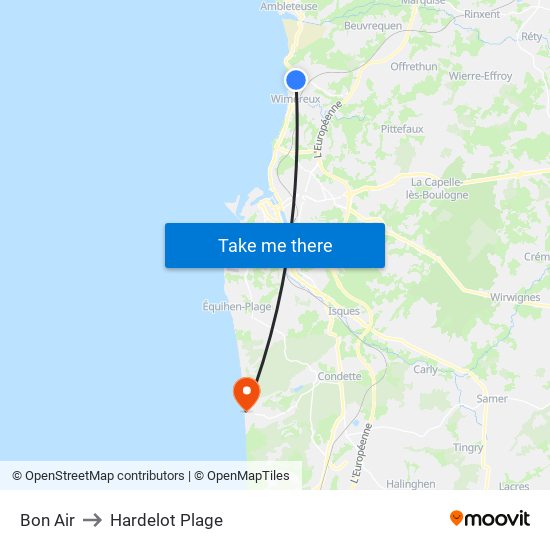 Bon Air to Hardelot Plage map