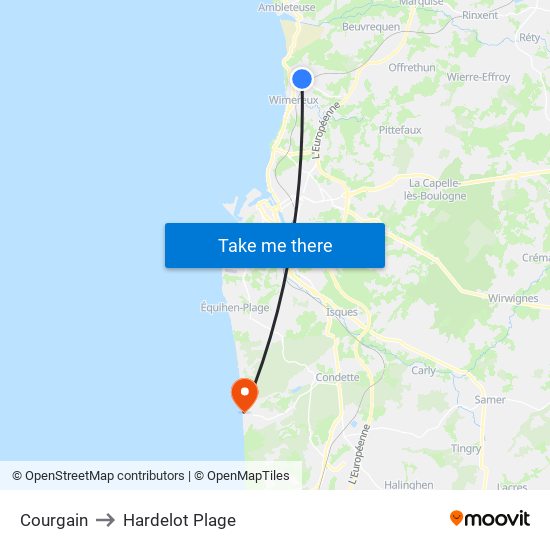 Courgain to Hardelot Plage map