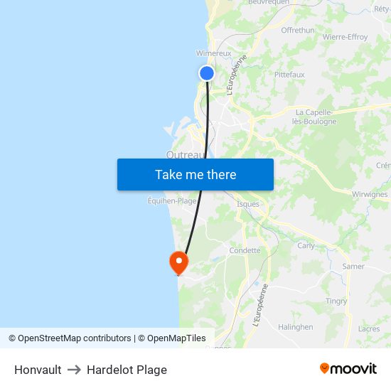 Honvault to Hardelot Plage map