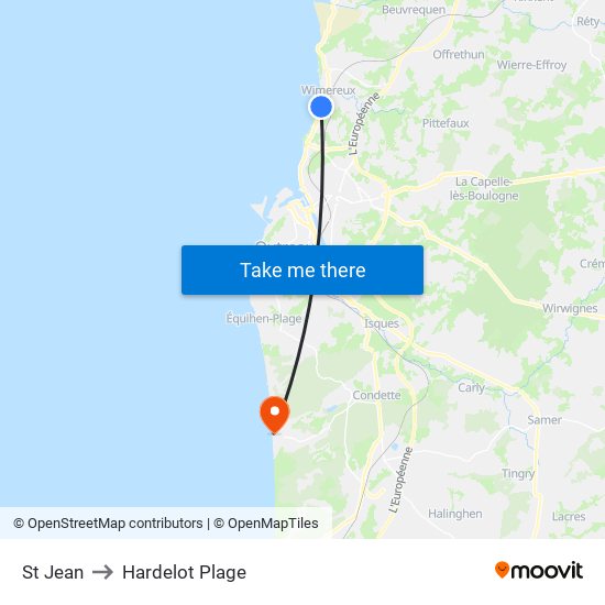 St Jean to Hardelot Plage map