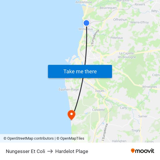 Nungesser Et Coli to Hardelot Plage map