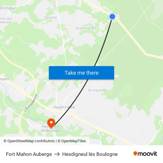 Fort Mahon Auberge to Hesdigneul lès Boulogne map