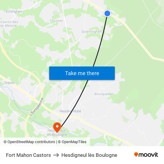 Fort Mahon Castors to Hesdigneul lès Boulogne map