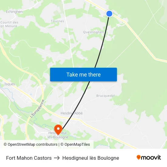 Fort Mahon Castors to Hesdigneul lès Boulogne map