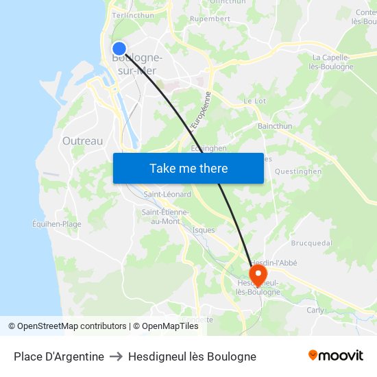 Place D'Argentine to Hesdigneul lès Boulogne map
