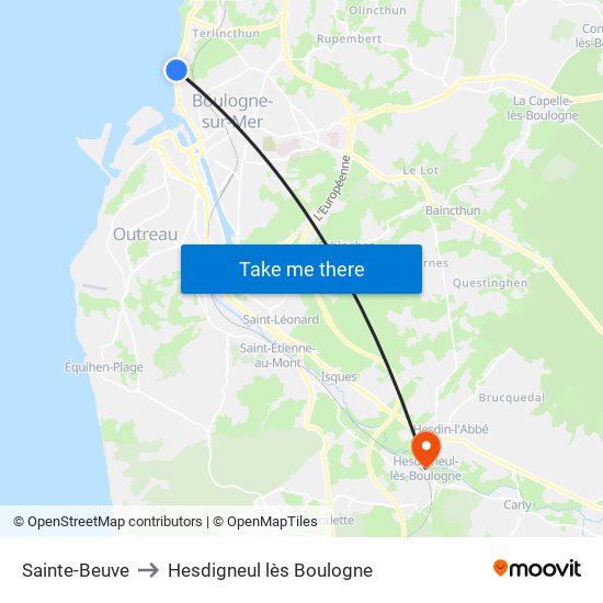 Sainte-Beuve to Hesdigneul lès Boulogne map