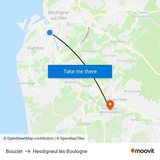 Bouclet to Hesdigneul lès Boulogne map