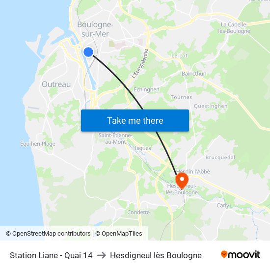 Station Liane - Quai 14 to Hesdigneul lès Boulogne map