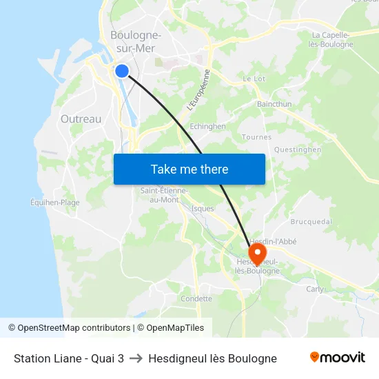 Station Liane - Quai 3 to Hesdigneul lès Boulogne map