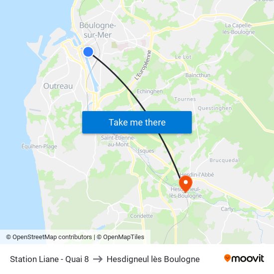 Station Liane - Quai 8 to Hesdigneul lès Boulogne map