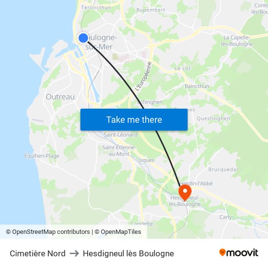 Cimetière Nord to Hesdigneul lès Boulogne map