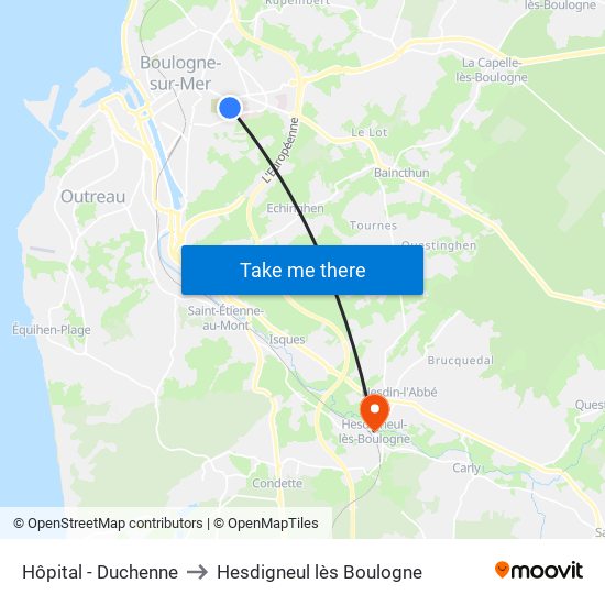 Hôpital - Duchenne to Hesdigneul lès Boulogne map