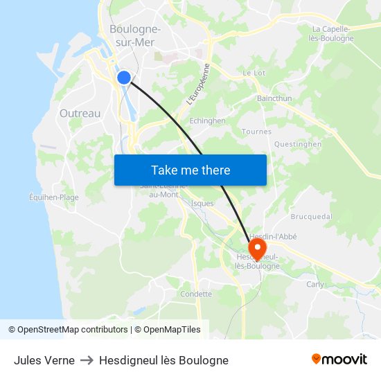 Jules Verne to Hesdigneul lès Boulogne map