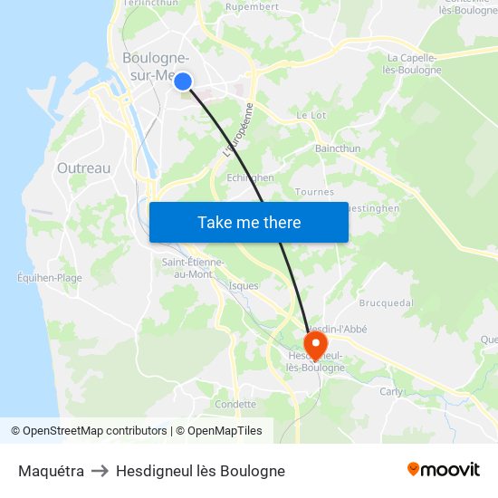 Maquétra to Hesdigneul lès Boulogne map