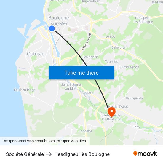 Société Générale to Hesdigneul lès Boulogne map
