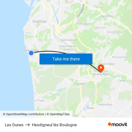 Les Dunes to Hesdigneul lès Boulogne map