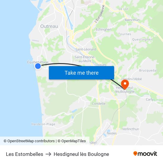 Les Estombelles to Hesdigneul lès Boulogne map