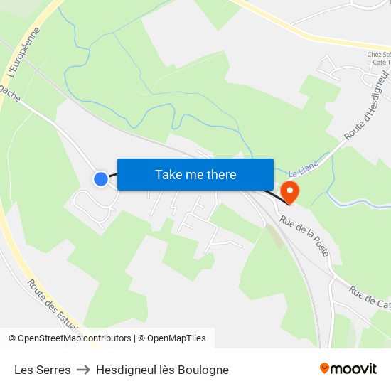Les Serres to Hesdigneul lès Boulogne map