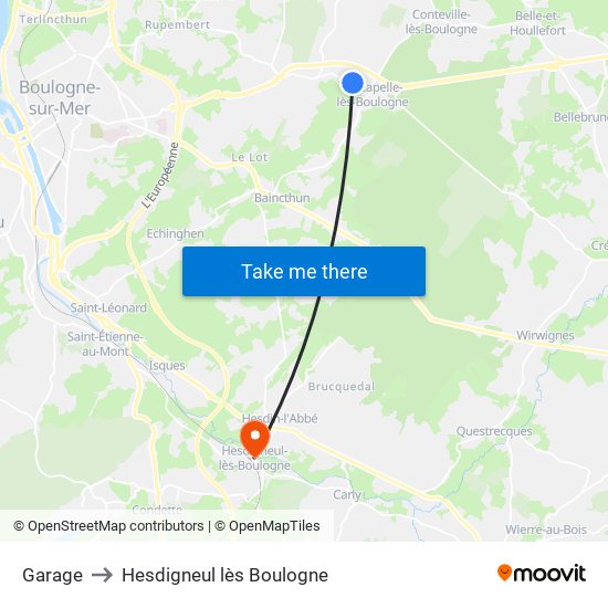 Garage to Hesdigneul lès Boulogne map