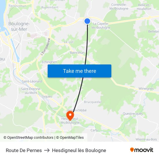 Route De Pernes to Hesdigneul lès Boulogne map