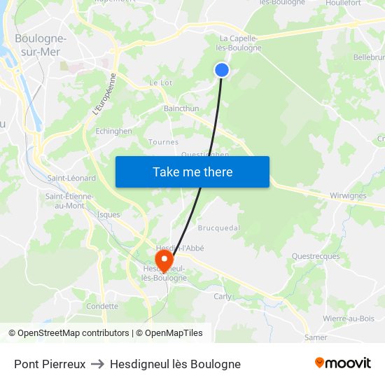 Pont Pierreux to Hesdigneul lès Boulogne map