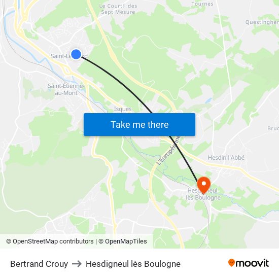 Bertrand Crouy to Hesdigneul lès Boulogne map