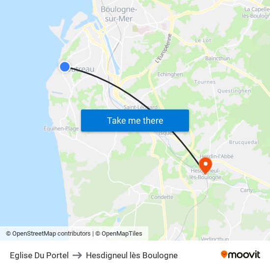 Eglise Du Portel to Hesdigneul lès Boulogne map
