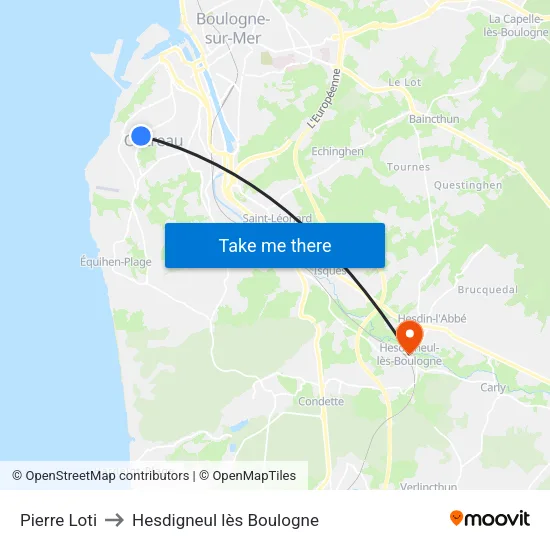 Pierre Loti to Hesdigneul lès Boulogne map