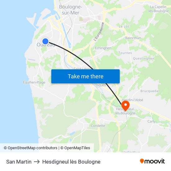 San Martin to Hesdigneul lès Boulogne map