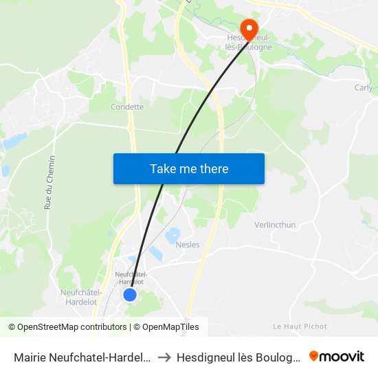 Mairie Neufchatel-Hardelot to Hesdigneul lès Boulogne map