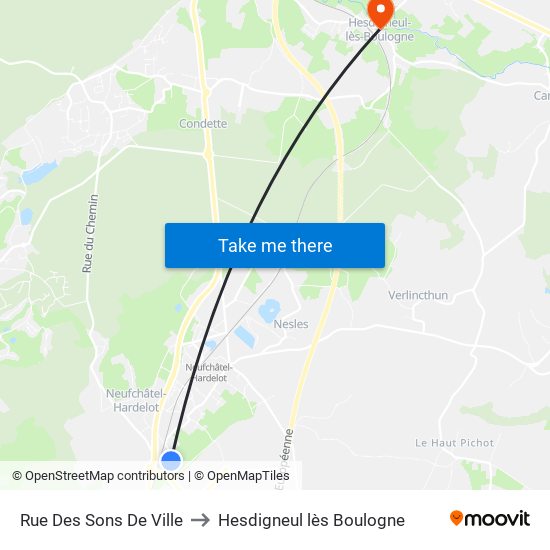 Rue Des Sons De Ville to Hesdigneul lès Boulogne map