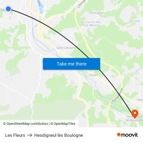 Les Fleurs to Hesdigneul lès Boulogne map