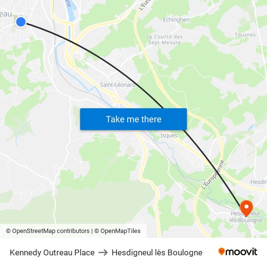 Kennedy Outreau Place to Hesdigneul lès Boulogne map
