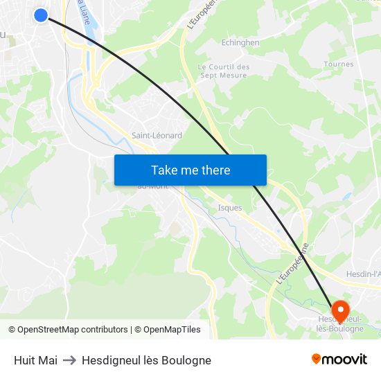 Huit Mai to Hesdigneul lès Boulogne map