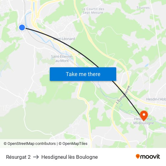Résurgat 2 to Hesdigneul lès Boulogne map